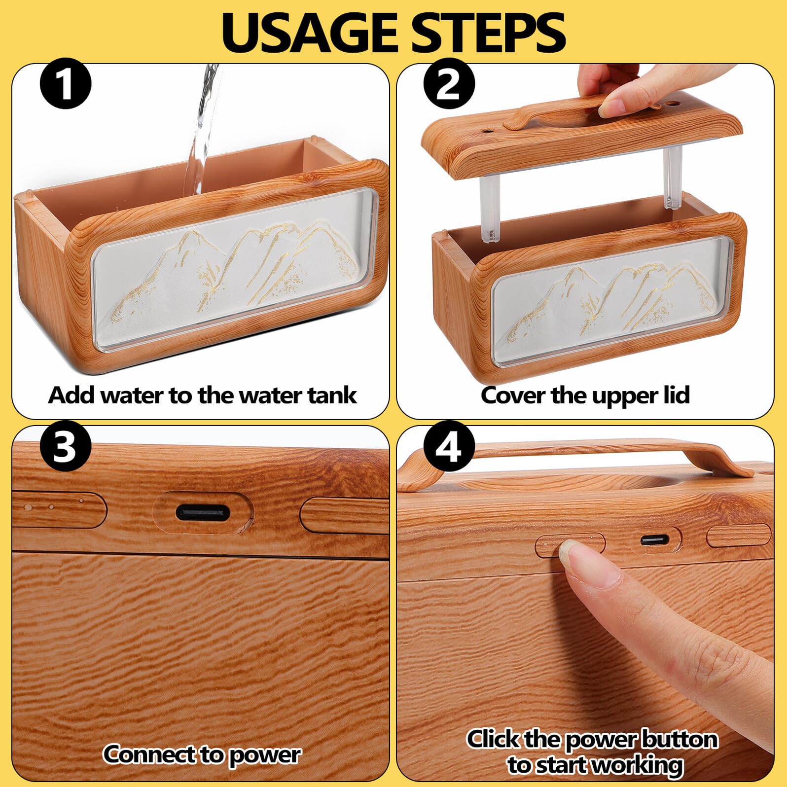 Beavorty Humidificador de Escritorio Mini de 600 Ml Diseño de Veta de Madera y Doble Pulverización Silenciosa, Humidificador Portátil para Dormitorio, Oficina y Habitación de Ñiño