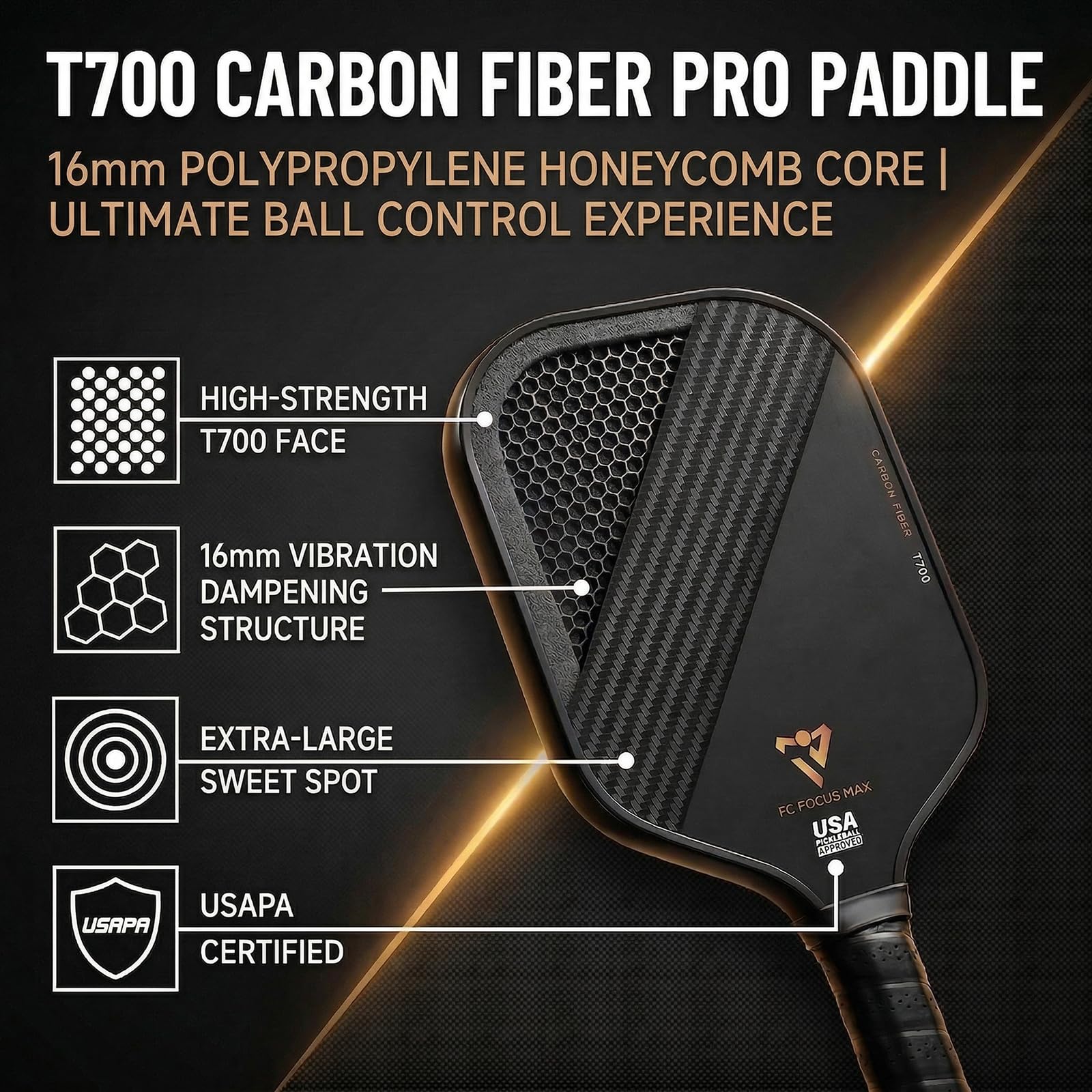 Amazon.co.jp: T700 カーボンファイバーピックルボールパドル