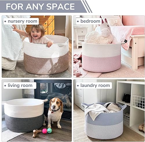 Vista 189 de INDRESSME - Canasta extragrande para ropa sucia de cuerda de algodón, cesta tejida decorativa con asas para guardería y sala, contenedor para Gris