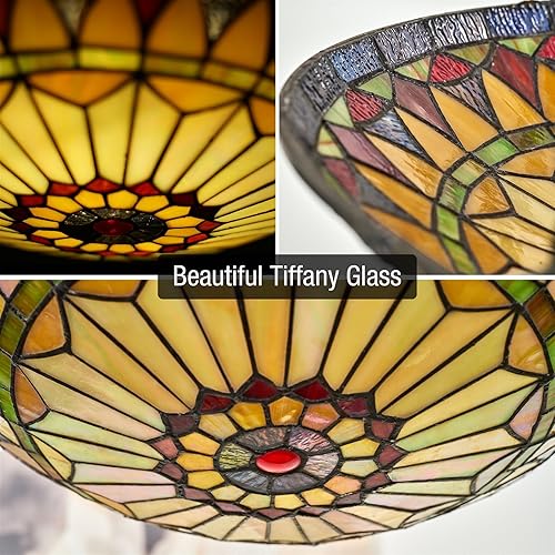 Miniatura 2 de Kira Home Mateo - Lámpara de techo de cristal Tiffany de 16 pulgadas, 2 luces, acabado negro