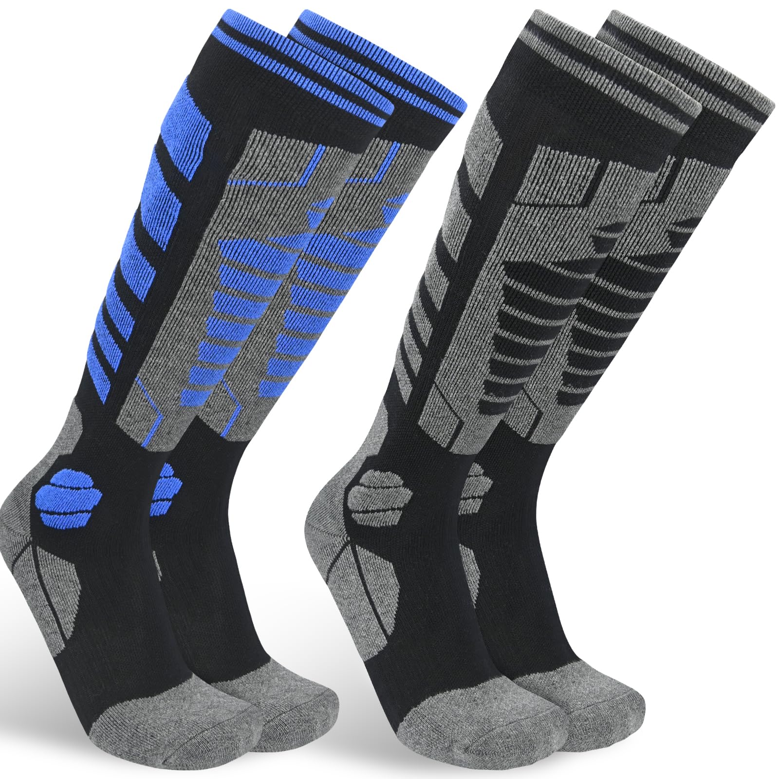 Smlper Unisex Black Gray/Blue 2 Pairs Ski Socks Mens 9-12,Snowboarding Socks,Thermal Ski Socks,Knee High Socks Men,Suitable For Skiing, Outdoor Sports, Hunting, Hiking ()