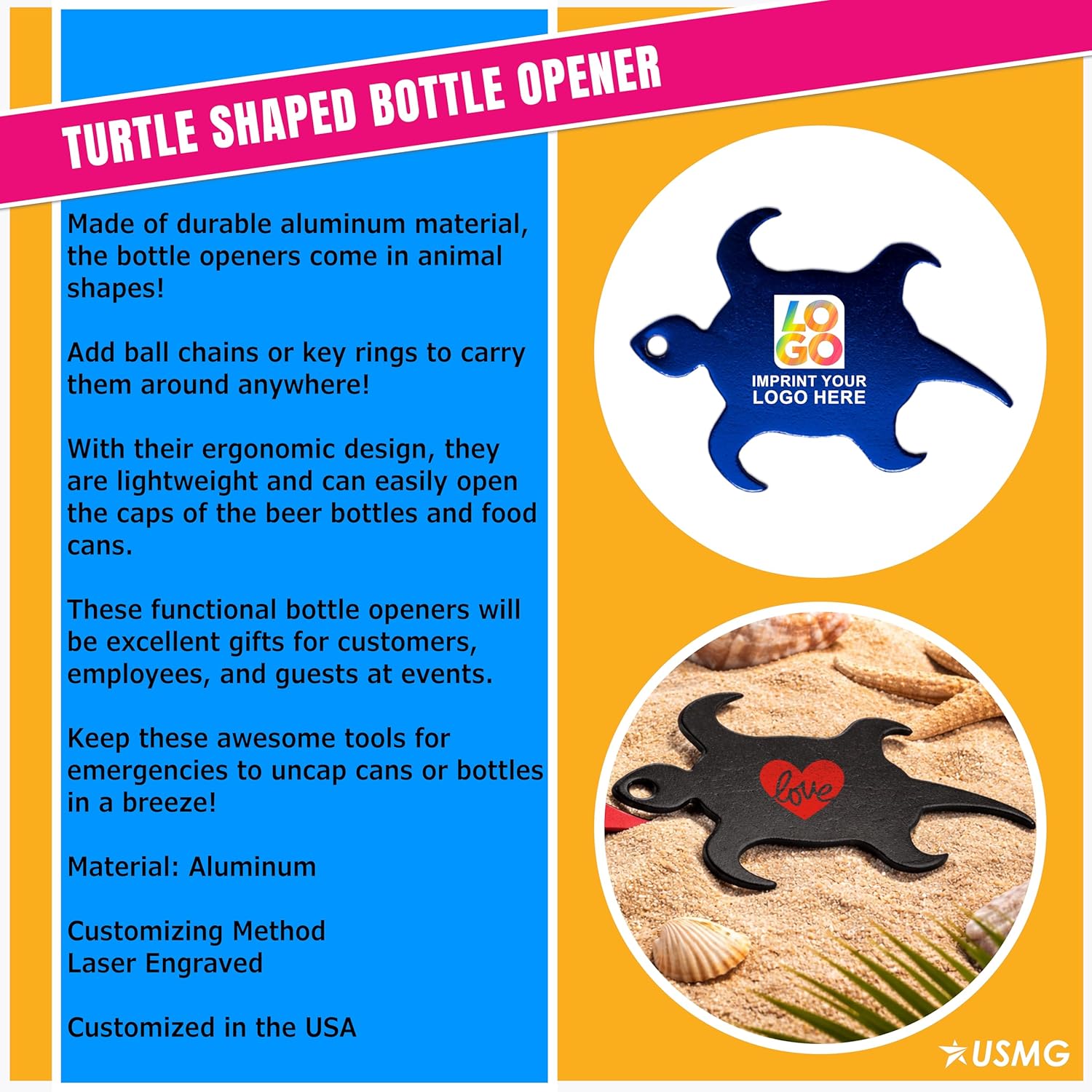 Custom Imprinted Turtle-Shaped Bottle Opener for Events, Bars, and Brand Display (Green, QTY 1000)