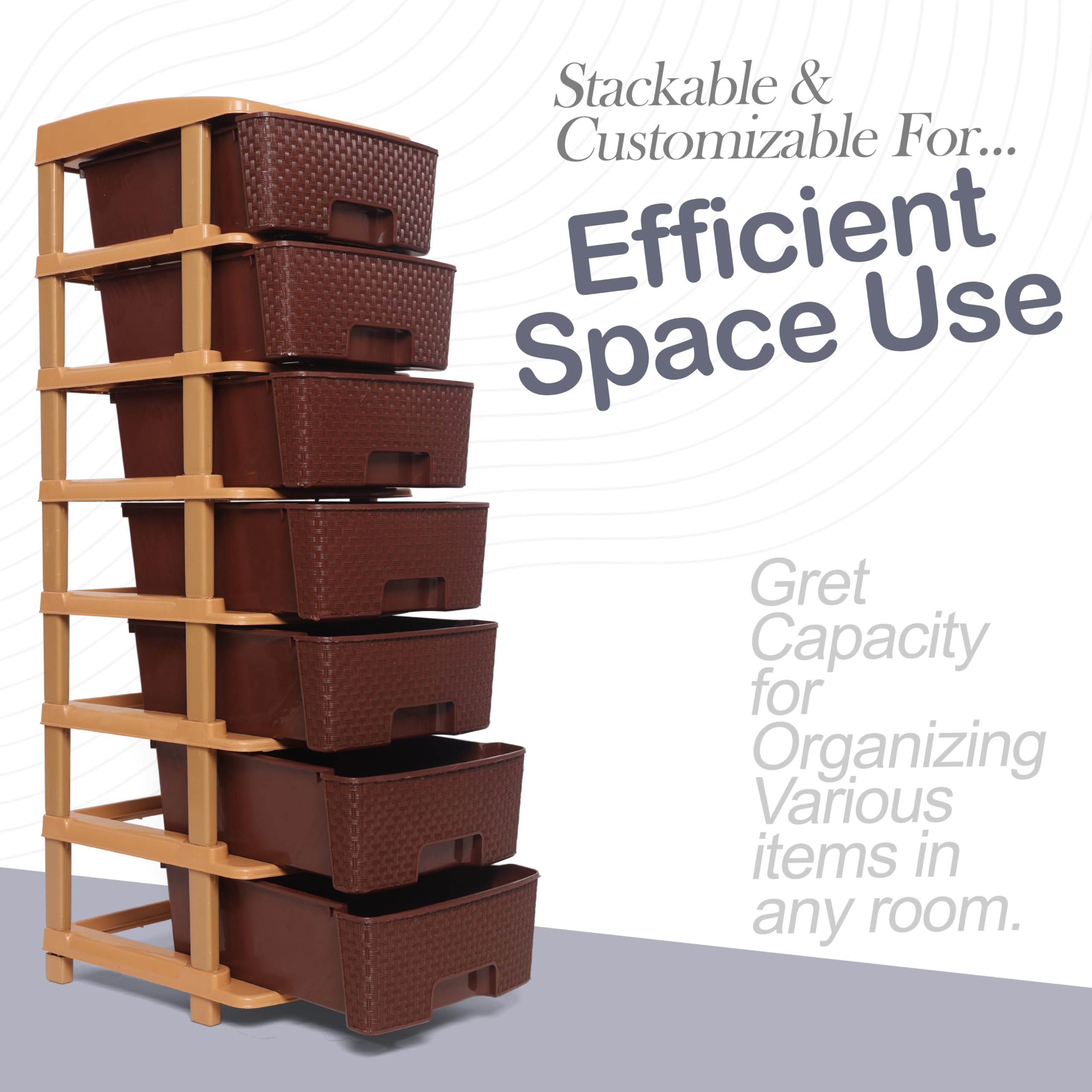 Smarttex™ Plastic Modular Drawer Storage Chest Of Drawers Organizer Storage Box, Large Stomo Racks For Multipurpose Anti-slip Shoes Organizers (Brown, 7 Layer) 4