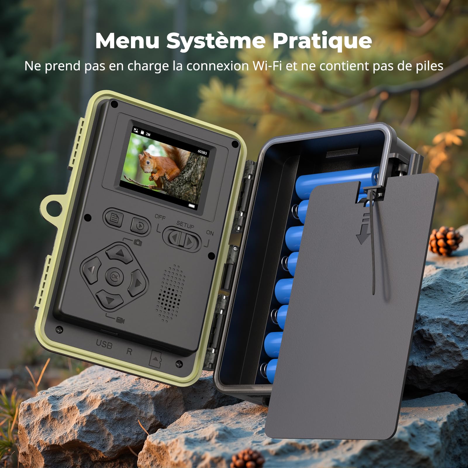 Camera de Chasse 4K 48MP: Caméra de Chasse Pas de WiFi avec 2'' LCD Écran,Carte SD 64GB,Étanche IP66, Enregistrement en Boucle pour l'observation de Chevreuil, Renard de la Faune