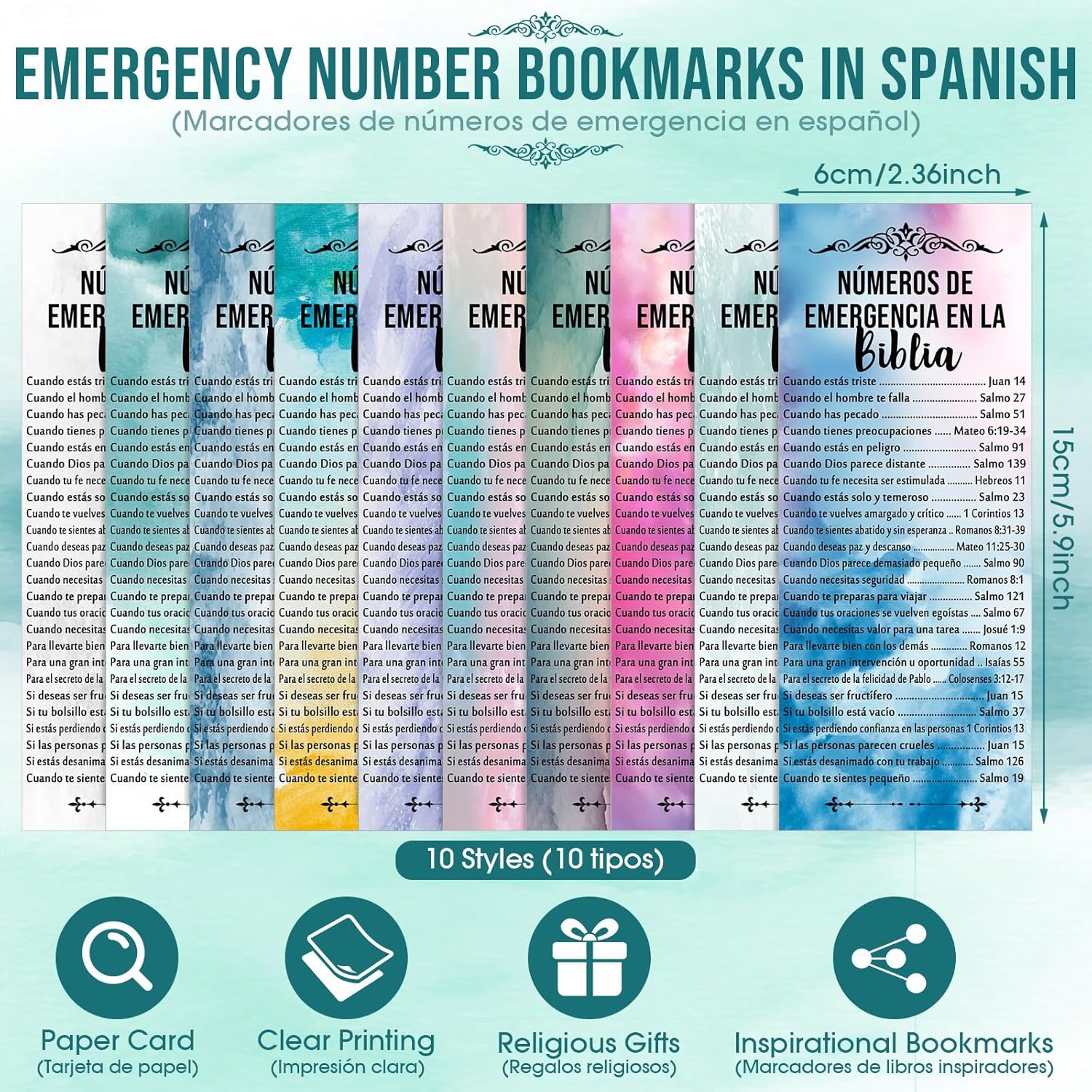 25 Sets Christian Gift Bulk Christian Pens Bible Verse Emergency Numbers Bookmarks Welcome Church Pastor Appreciation Gift for Coworker Sunday School Favors(Watercolor,Spanish) - Image 3