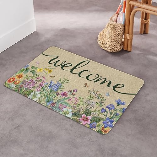 Miniatura 5 de Felpudo de bienvenida con diseño floral para la puerta delantera, para interiores y exteriores, antideslizante, reutilizable, 17 x 30 pulgadas