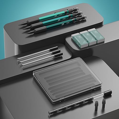 Miniatura 4 de Mr. Pen - Juego de lápices mecánicos de metal con recambios de plomo y borrador, paquete de 3, portaminas de 0.051 in, portaminas de metal para