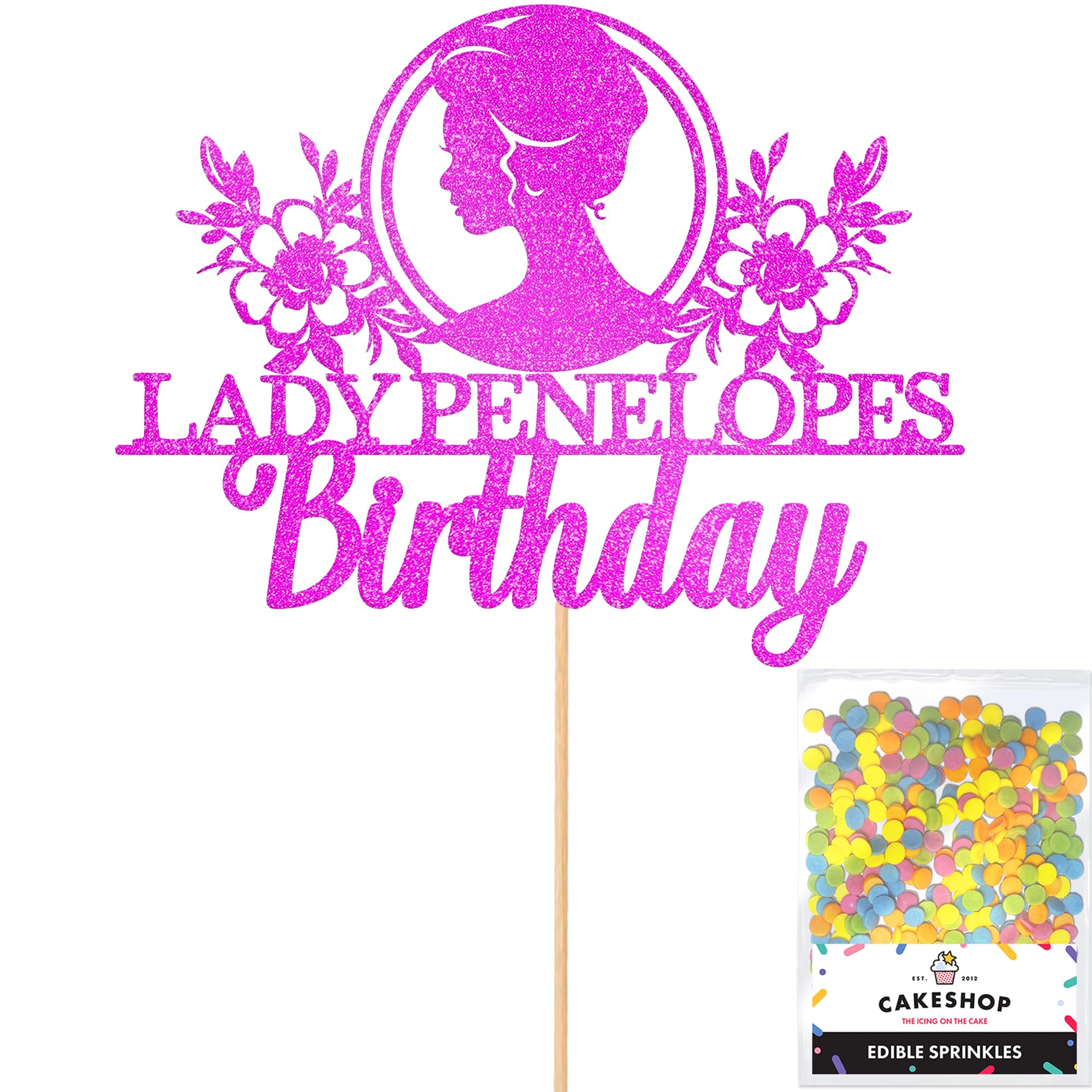 Personalised Bridgerton Themed Glitter Cake Topper - Any Name Glitter Cake Decoration and Sprinkles - Happy Birthday Decorations - Custom Toppers for Cakes by Cakeshop