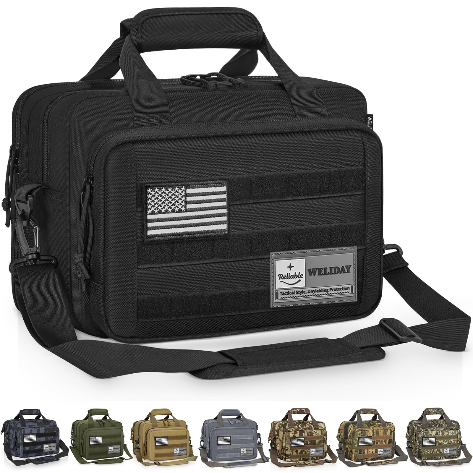 Tactical Gun Range Bag, Pistol Carrying Bag for 2 Handguns and Ammo, Firearm Shooting Case with 6 Magazine Slots and Lockable Zipper for Shooting Range &amp; Outdoor Hunting