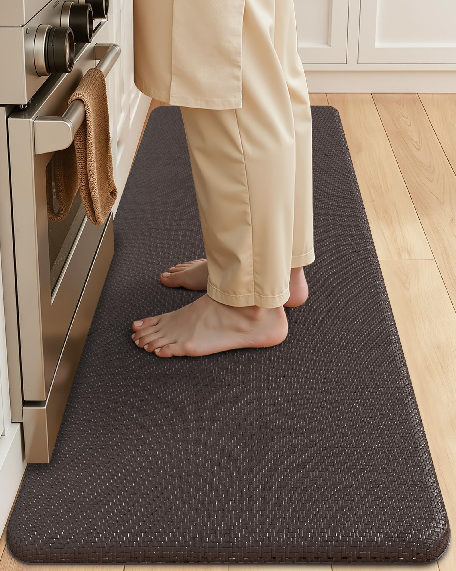 Color&amp;Geometry Antifatigue Kitchen Mat for Floor 20x47-3/4 in Thick, Brown