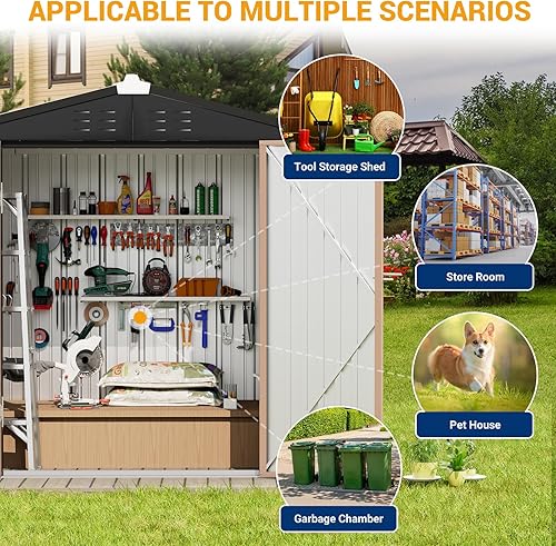 Miniatura 4 de VONZOY Cobertizo de almacenamiento para exteriores de 6 x 4 pies con puerta con cerradura individual, cobertizo de metal galvanizado adecuado para