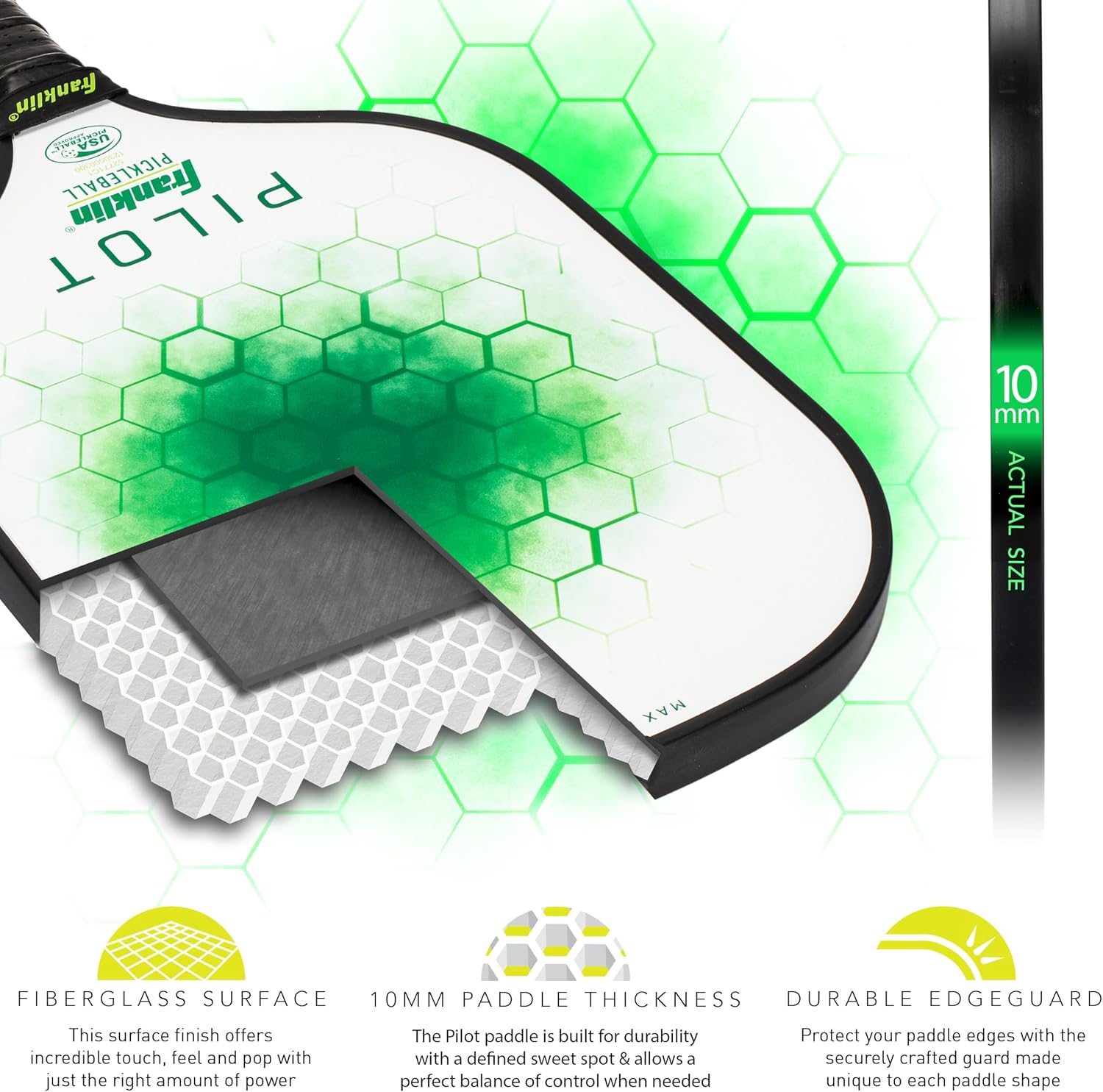 Franklin Sports Pickleball Paddle - Pilot Polypropylene Core Pickleball Racket - Official USA Pickleball (USAPA) Approved Pickleball Paddle - Lightweight Pro Racket - 10mm Thick Core