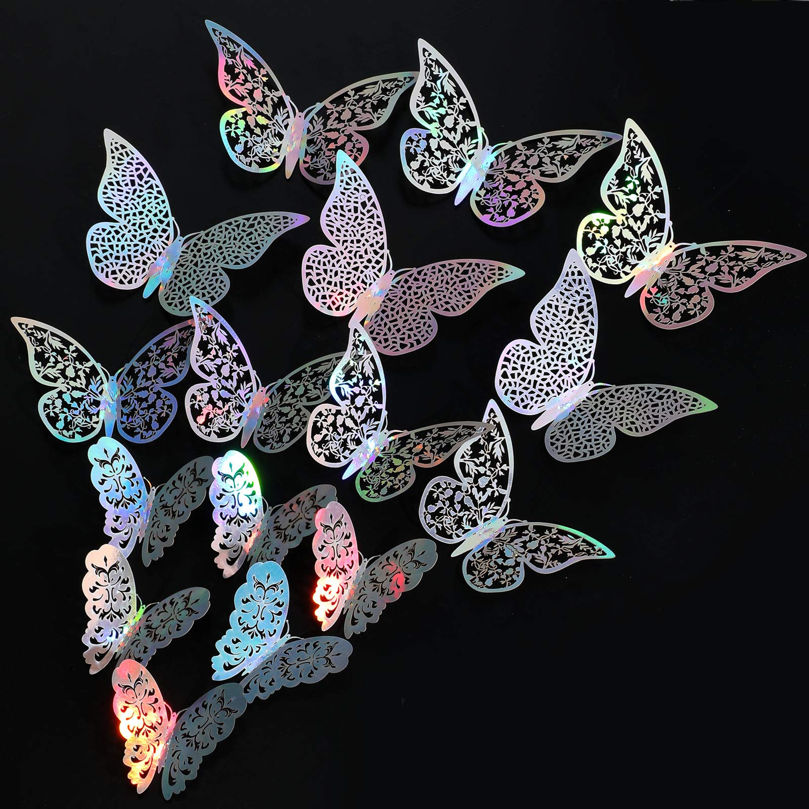 BEASAFY 72 Pièces Stickers Papillons 3D - Autocollants Muraux Papillon Flash Creux Pour Mariage, Chambre & Décoration