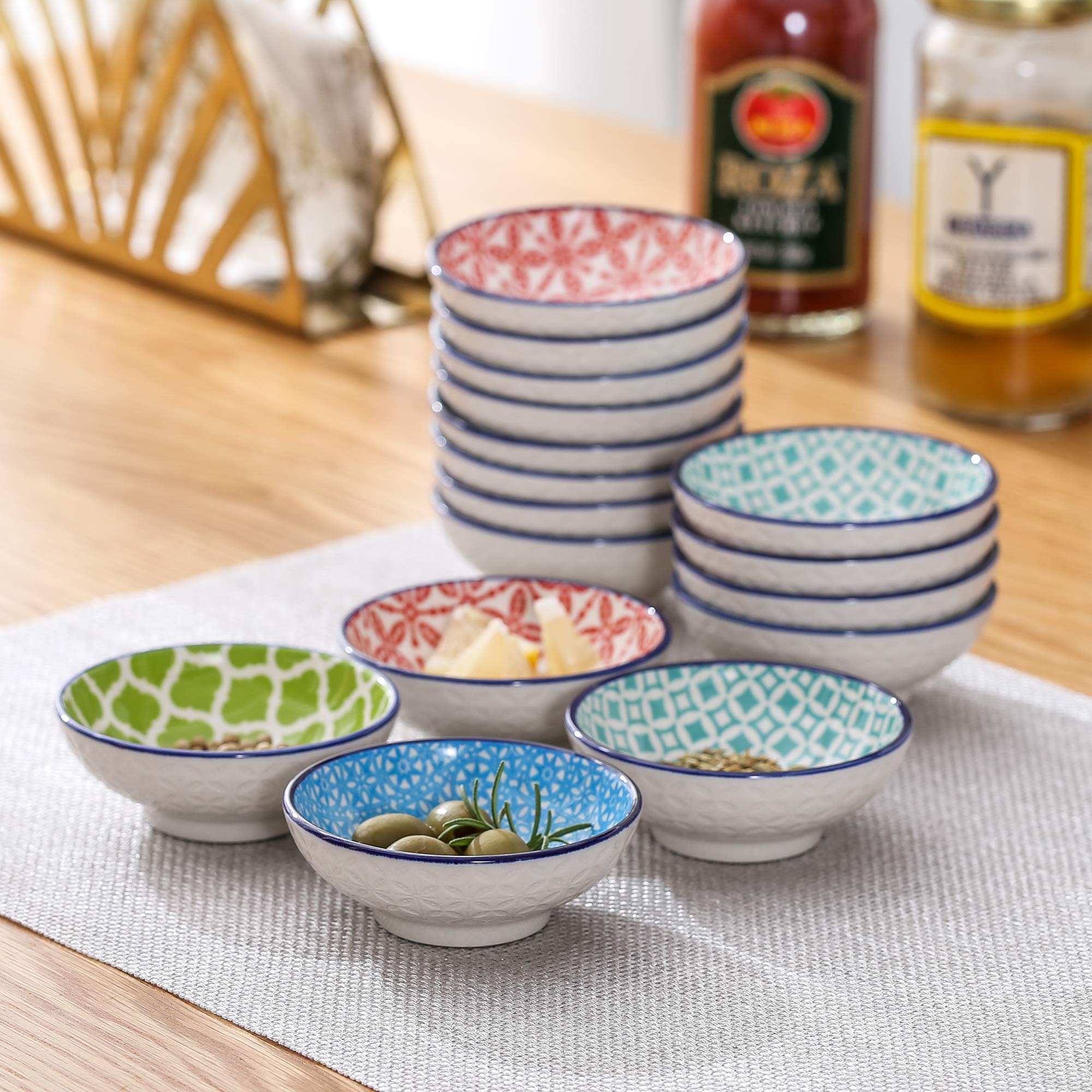 vancasso serie Macaron 16 piezas Mini Cuencos para Aperitivos, Condimiento, Salsa, Recipientes para Salsa, 7.6 cm, 50ml Pintado a mano de Estilo Japonés Vajillas