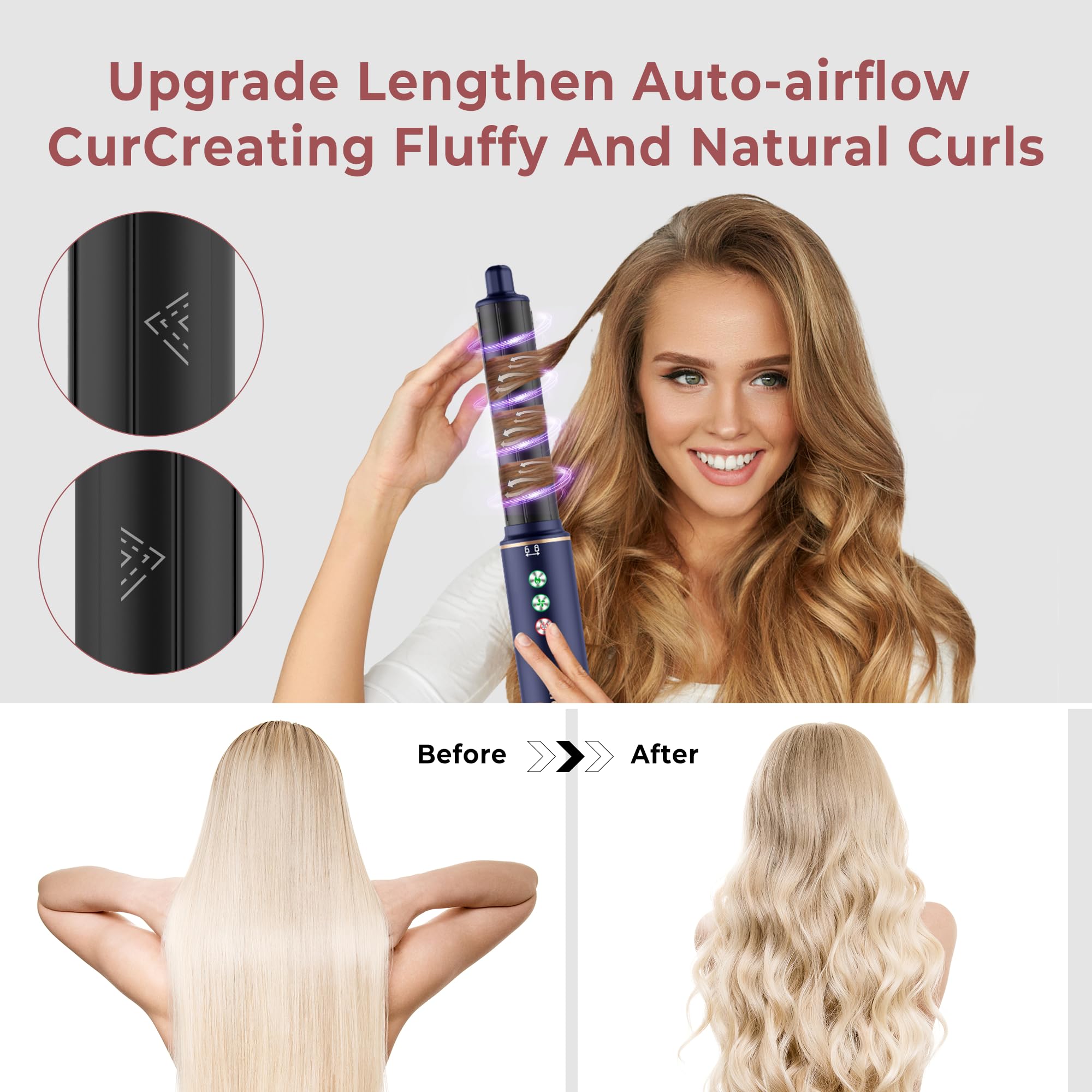 MogaWave Air Styler Seche Cheveux 7 en 1 Brosse Souflante de 110000 tr/min 20M/S pour un Séchage Rapide, Airbrush Hair Styler de 320 Millions d'Ions avec Fer A Boucler, Brosse Lissante