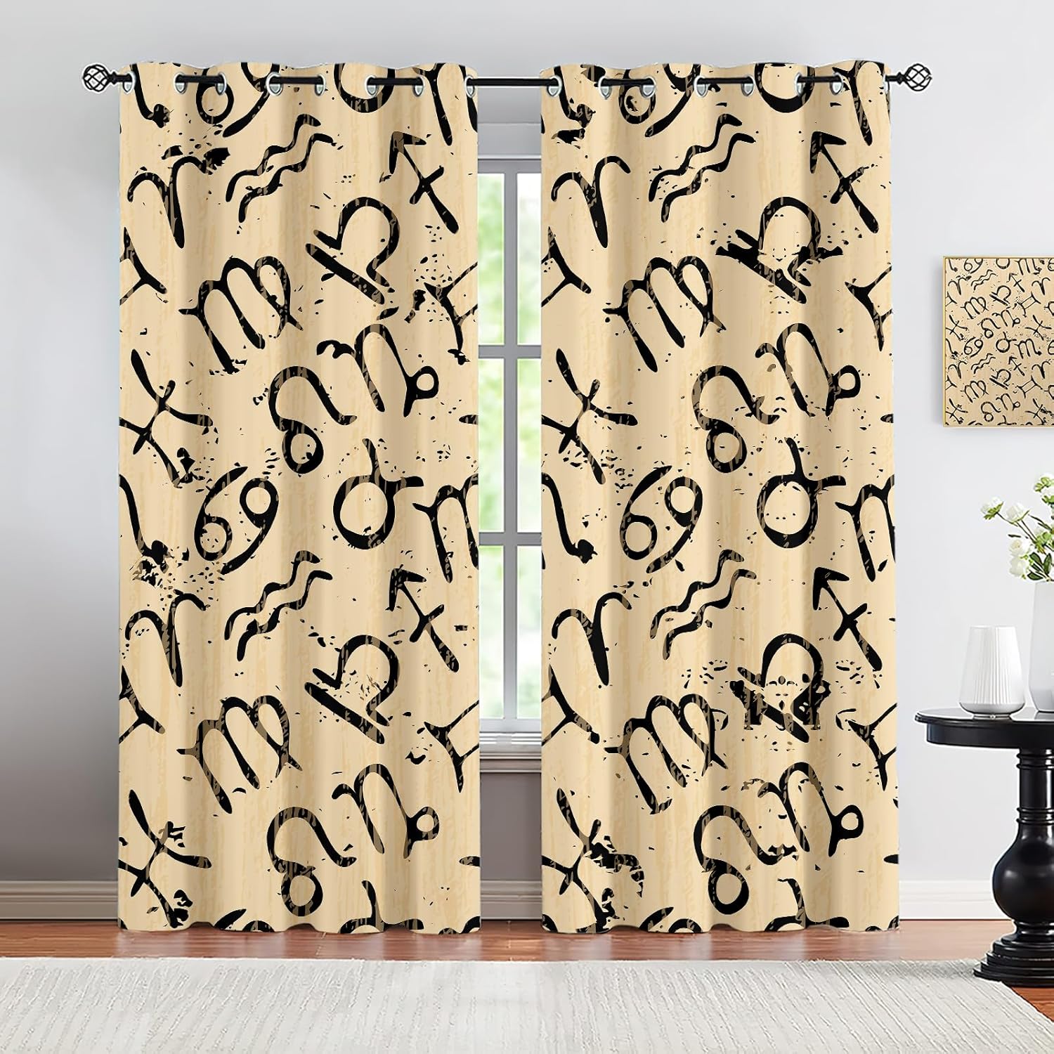 Vintage Egyptian Pattern Blackout Curtains, Ethnic Tribal Abstract Print 2 Panels Window Treatments, Grommet Thermal Insulated Drapes for Bedroom Office Kitchen Apartment (21" W x 63" L) x 2