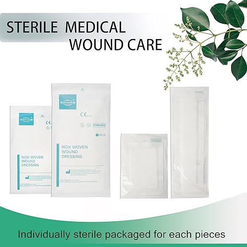 Miniatura 3 de Apósitos de gasa con borde para heridas grandes estériles adhesivas de 4x4, 4x6, 4x8 pulgadas, sin tejer, en paquetes individuales, 8 piezas para