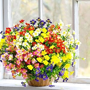 trytuny Artificial Flowers for Outdoor, UV Resistant Realistic Fake Flowers and Faux Plants for Indoor Outdoor, Garden Patio Porch Window Box Decor All Year (12pcs-Mixed)