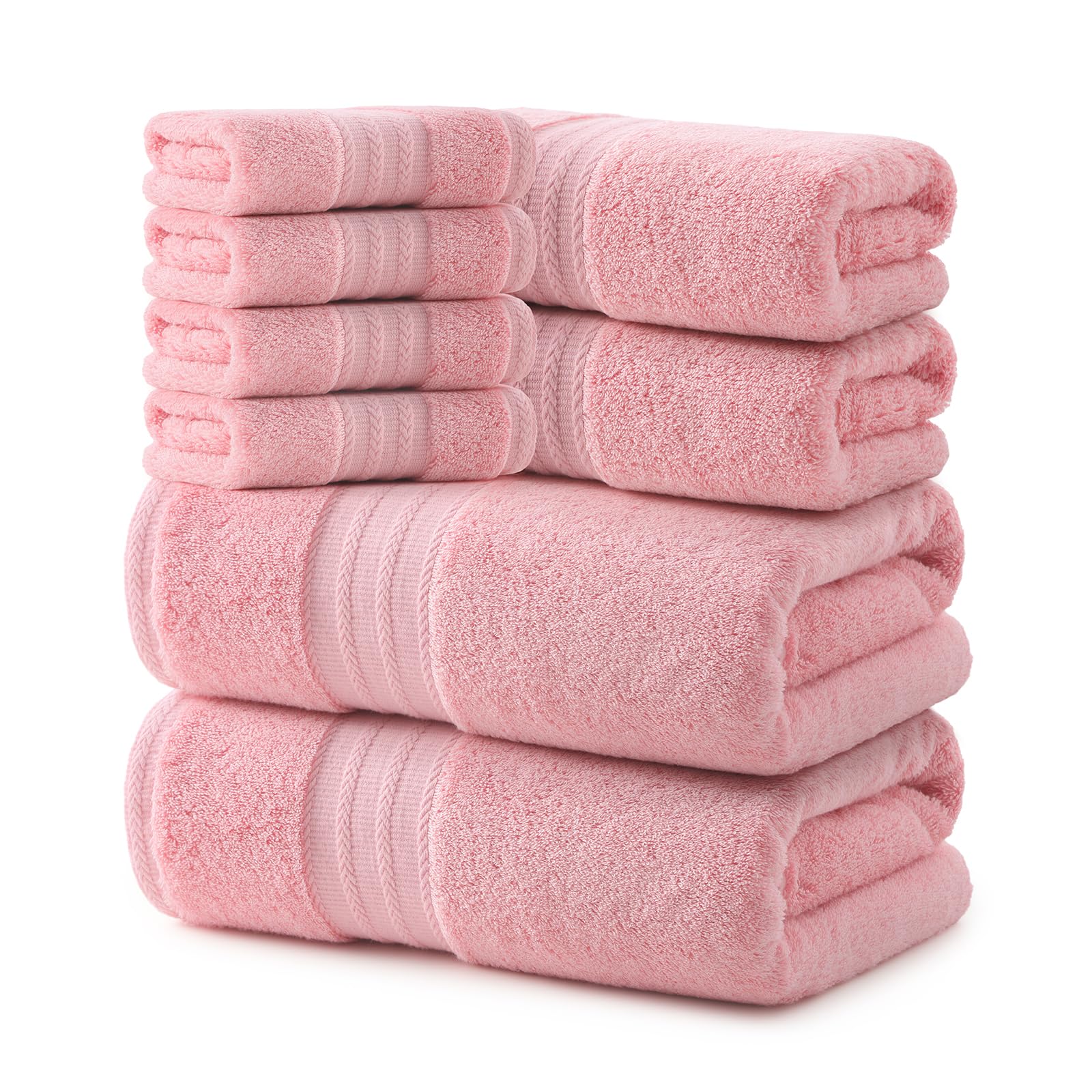 REDKISS Pink Towel Set of 8-100 Cotton Luxury Bath Towels Set for Bathroom 600 GSM Highly Absorbent Bathroom