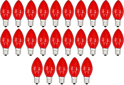 Miniatura 3 de Creative Hobbies Caja de 25 bombillas, rojo opaco de cerámica, combustión constante, 7 vatios, base de candelabro C7, ideal para luces nocturnas,