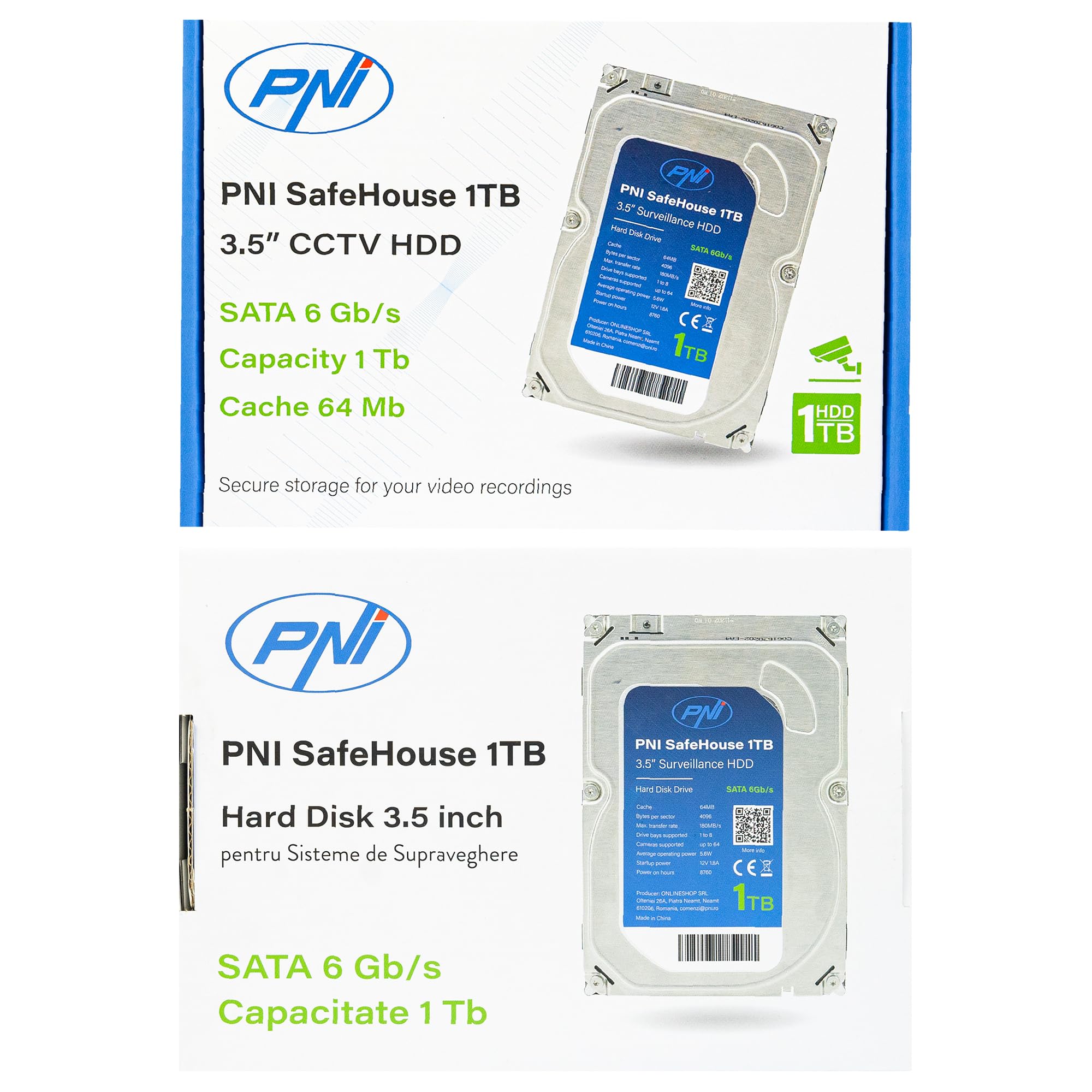 PNI Hard Disk interno SafeHouse 1TB, 3.5" HDD, CCTV, 64MB, per sistemi di sorveglianza