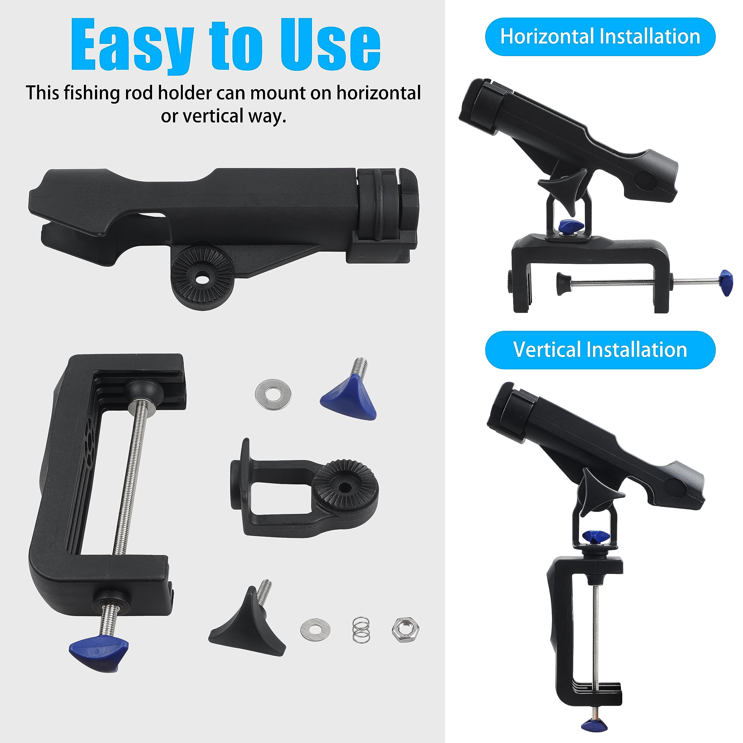 Support De Canne à Pêche Rotatif 360° Pour Kayak - En ABS, Hauteur Réglable, Support Pliable Et Stable