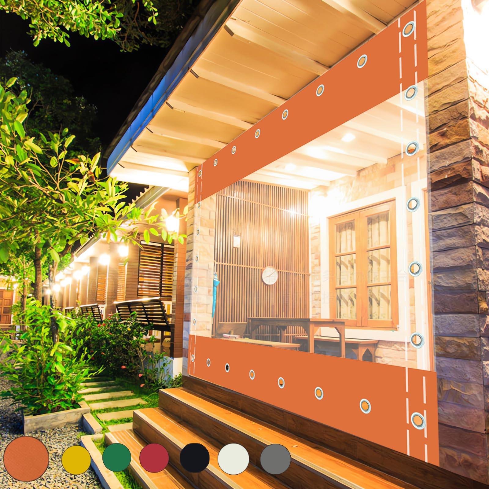 Gyuezx Orange Outdoor Clear Tarp Curtain,Transparent Tarpaulin Side Panels,100% Waterproof,Heavy Duty Tarpaulin With Grommets,For Pergola,Porch,Gazebo,Patio,Customisable H×W-2X2m/6.56X6.56ft