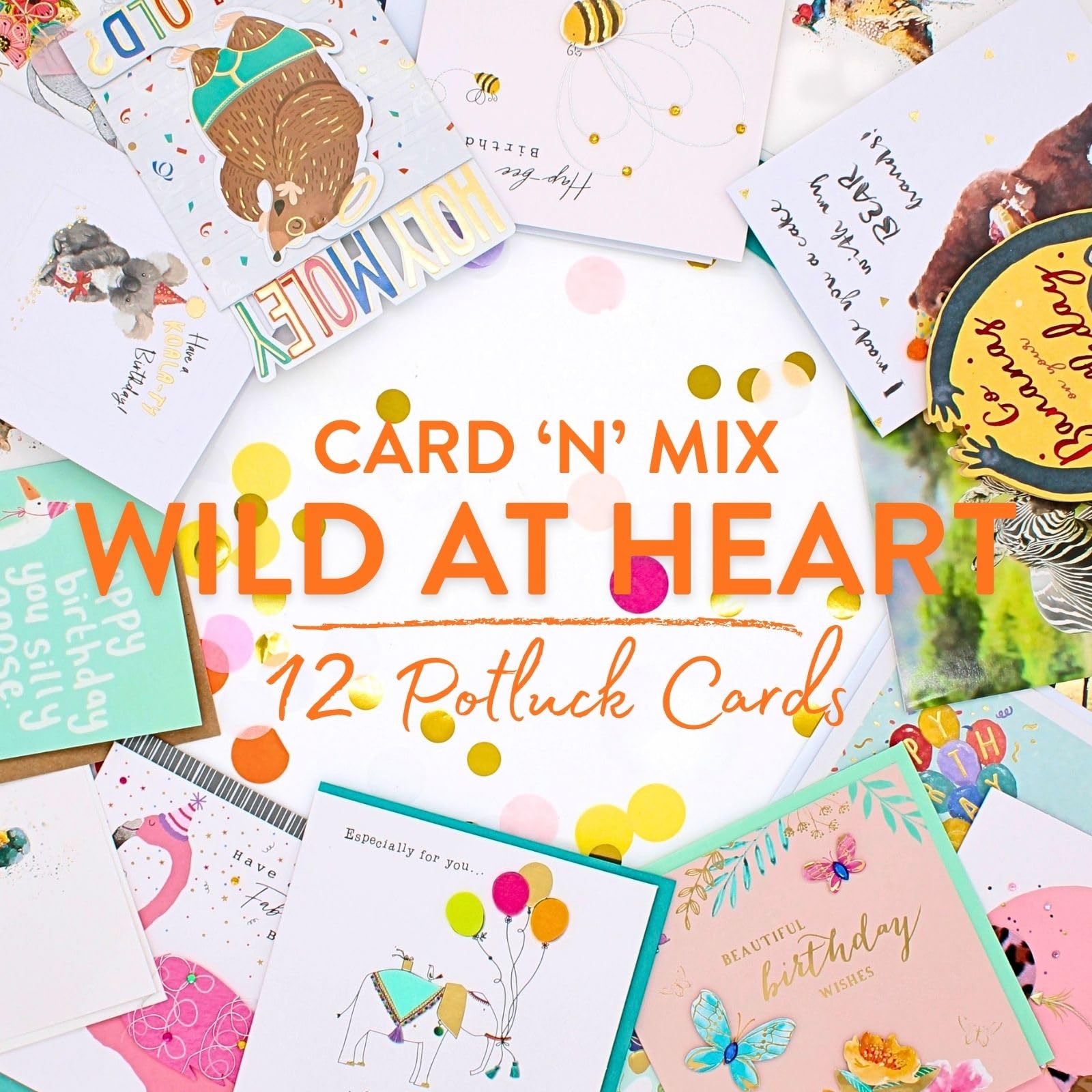 Love Kates Card'N'Mix Birthday Card Multipack Wild At Heart Variety Set 12 Card Assortment Pets, Wild Animals, Nature, Lucky Dip Birthday Cards, Mixed, Hand-Finished Selection, With Envelopes — image 1