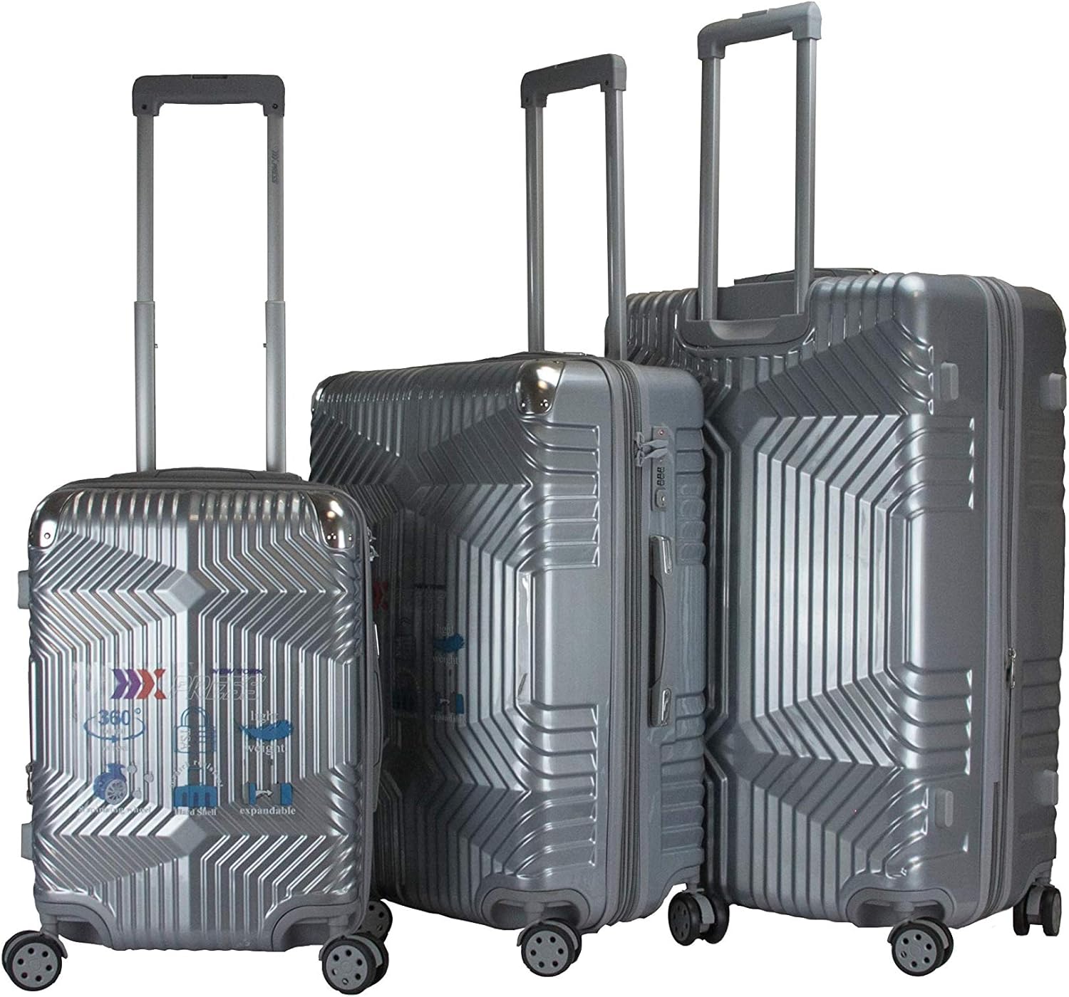3pc HardSide Expandable Suitcase Luggage With Spinner Wheels & TSA Lock (Silver