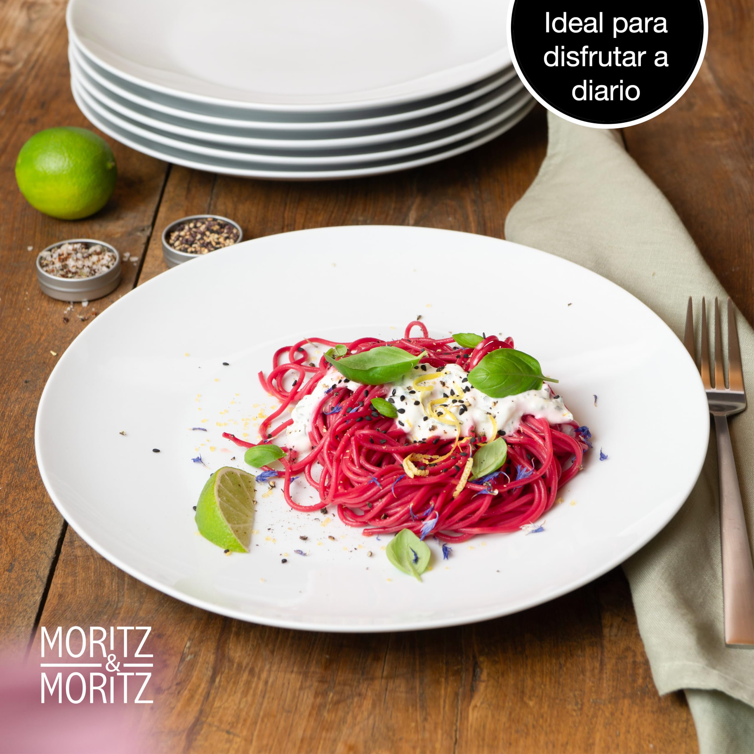 Moritz & Moritz BASIC Vajilla para 6 Personas Moderna - Ø 27 cm - Vajilla de Porcelana Blanca - Juego de 6 Platos Llanos - Vajilla y Platos de Servir