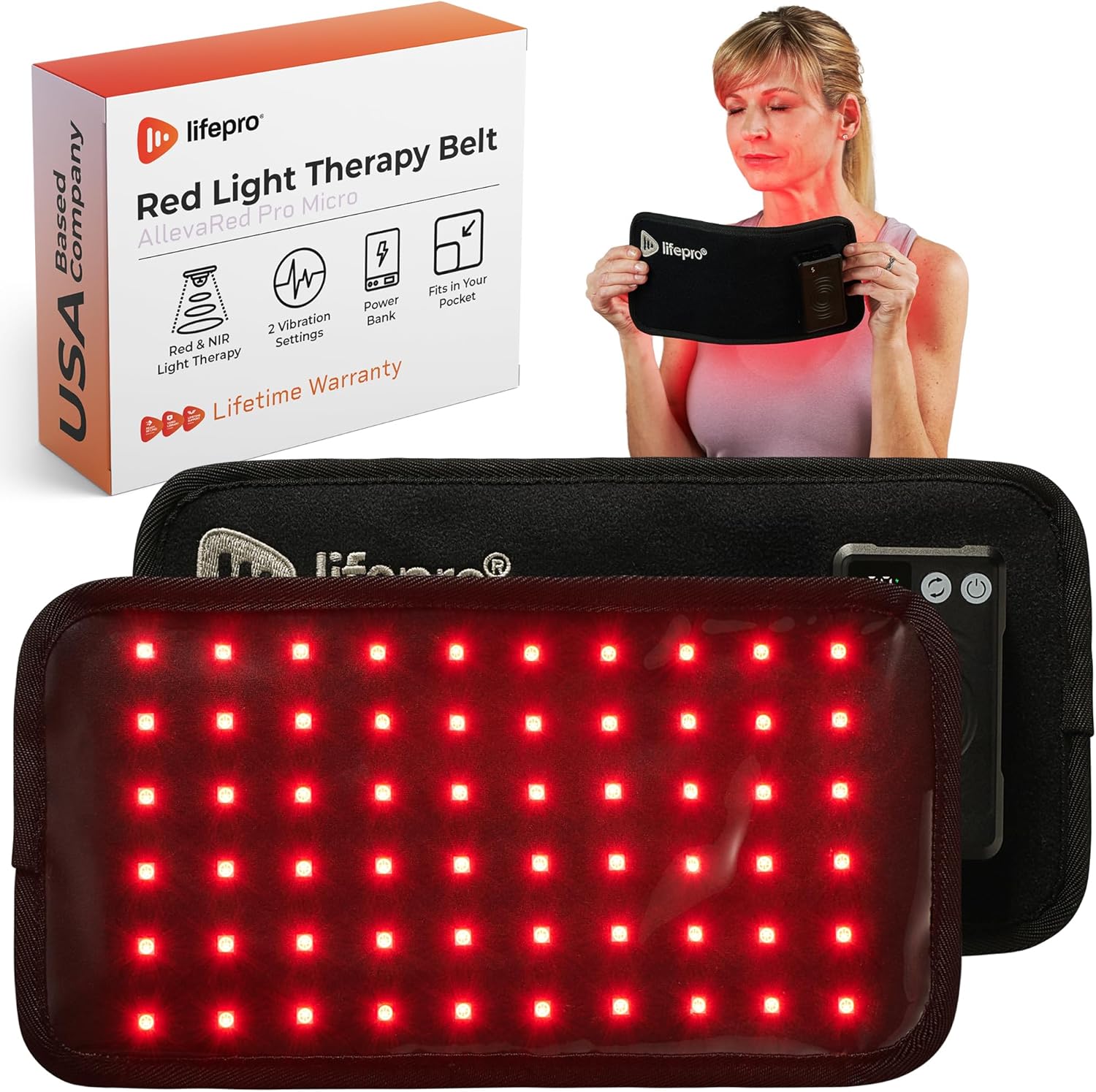 LifePro Micro Red Light Therapy Belt with Vibration NIR