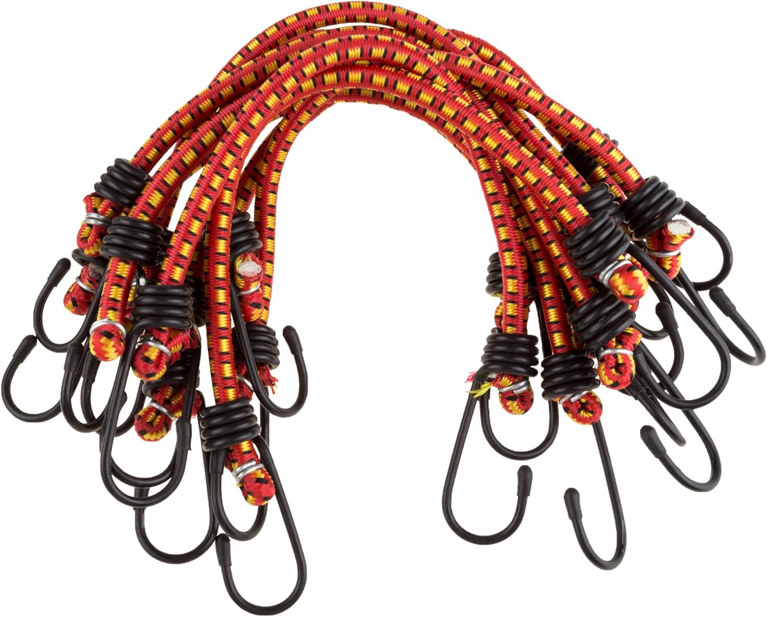Bungee Cords - 10-Pack Rubber 18-Inch Cordage with Heavy-Duty Vinyl-Coated Hooks and Fabric Wrapping by Stalwart (Red)