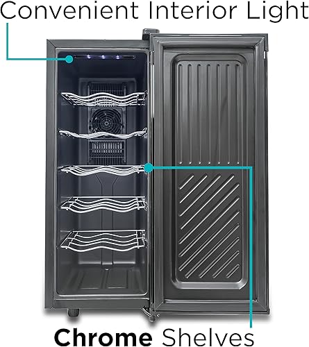 Miniatura 13 de BLACK+DECKER Enfriador de vino 8 botellas, refrigerador de vino termoeléctrico con espejo frontal, refrigerador de vino independiente y pantalla