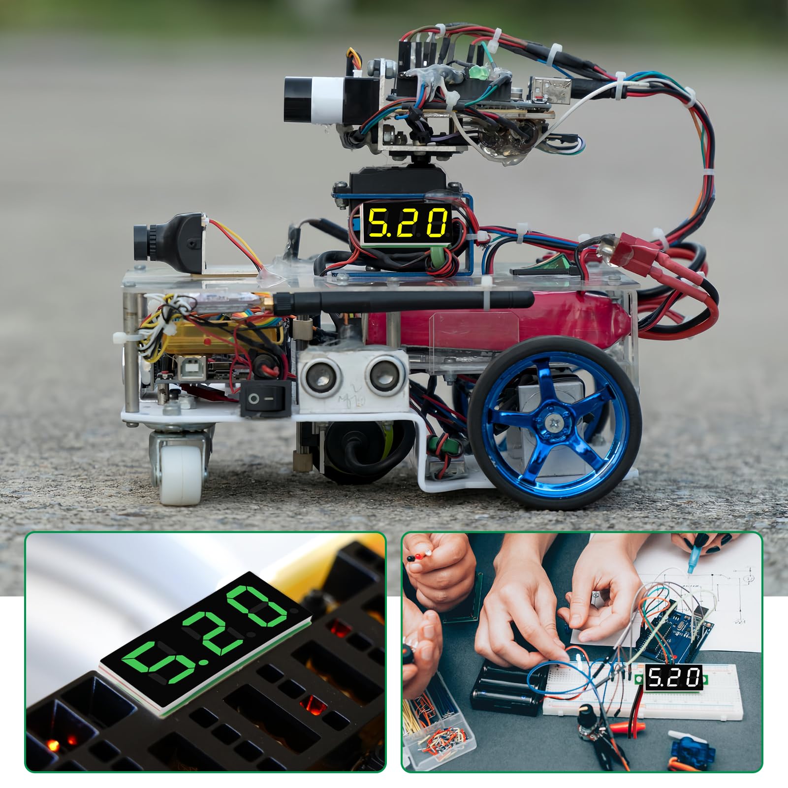 5 Pezzi Mini Voltmetri Digitali, Voltmetro DC Digitale 0.28 Pollici, 2.5V-40V DC con Protezione Inversione Polarità, Display LED, Adatti per Misurazioni Accurate della Tensione, 5 Colori