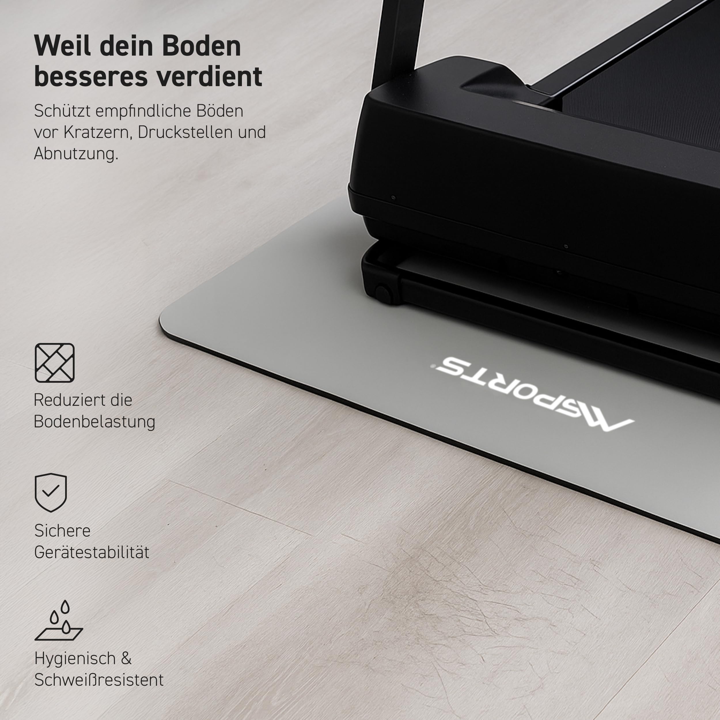MSPORTS Bodenschutzmatte Premium für Fitnessgeräte - wiederstandsfähige Unterlage für Crosstrainer, Hometrainer & Laufband – Trainingsmatte für Gym, Yoga & Pilates