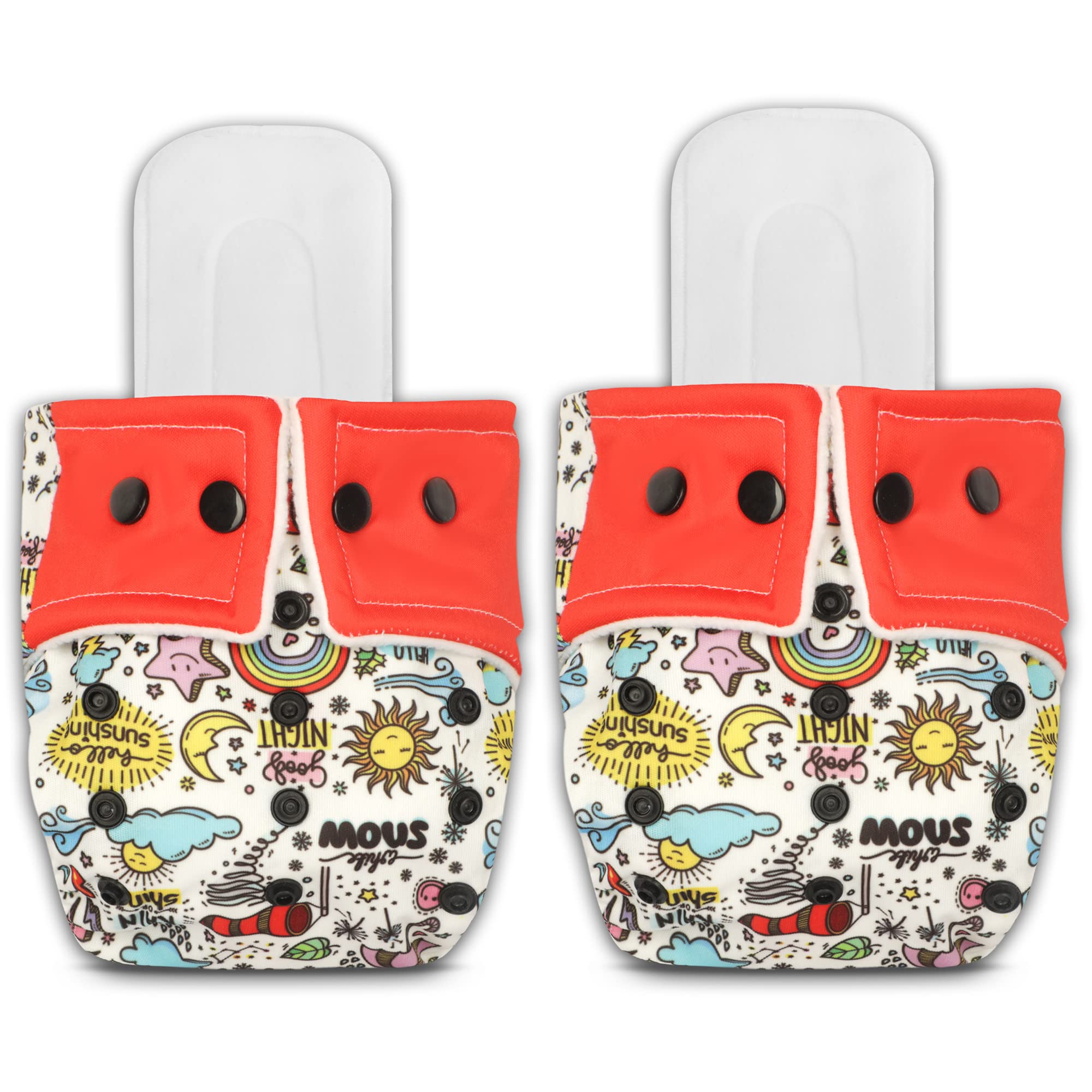 IMPROVUS 100% Cloth Diapers for Babies (0 - 3 Years), Reusable, Washable & Adjustable Nappies Snap Buttons and Wet-Free Insert Pads (Multicolor pack of 2 cloth diaper and 2 insert pads)