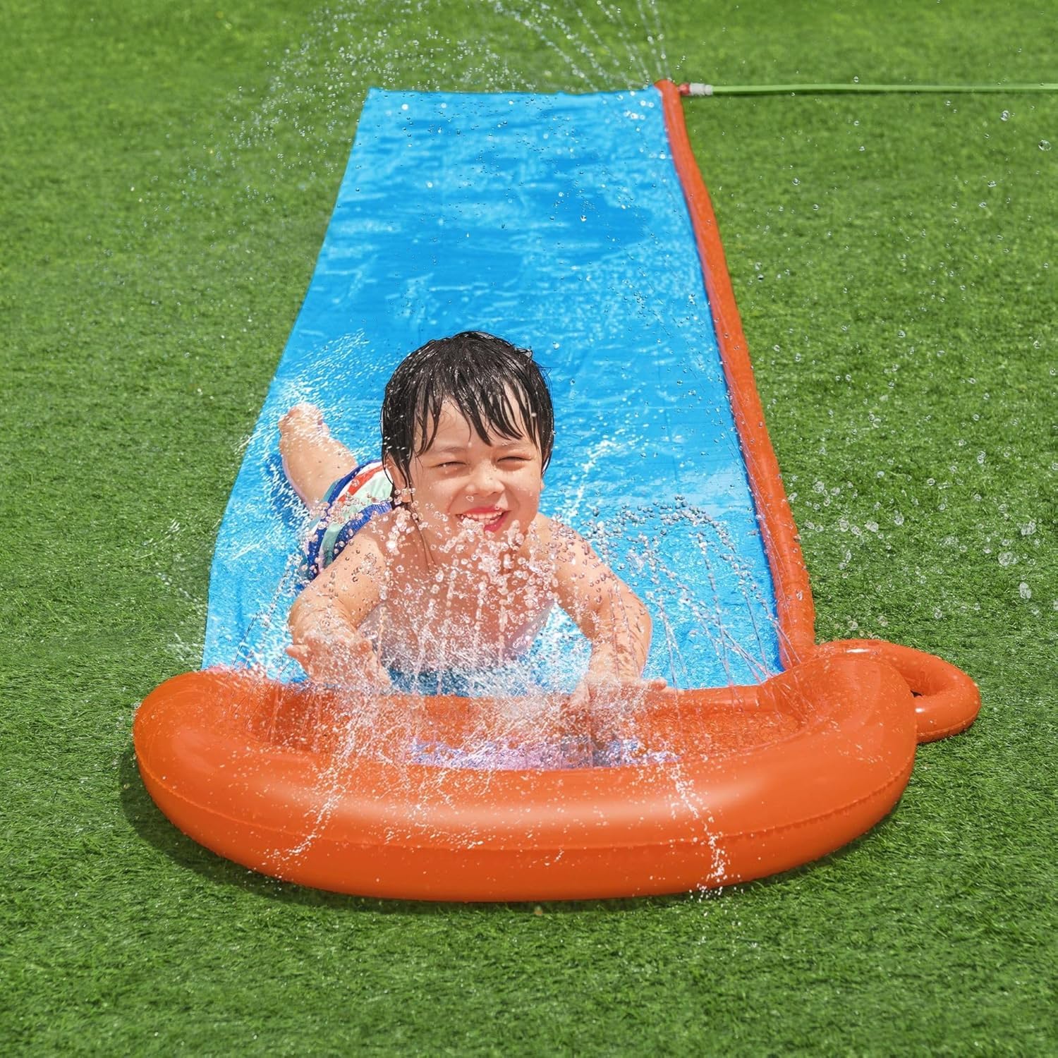 Bestway H2OGO! Wasserrutsche 488 cm XXL Single Rutschbahn für den Garten - Wasserspielzeug für Kinder mit Splash-Pool & Sprinkler - Einfacher Anschluss an den Gartenschlauch für ultimativen Sommerspaß