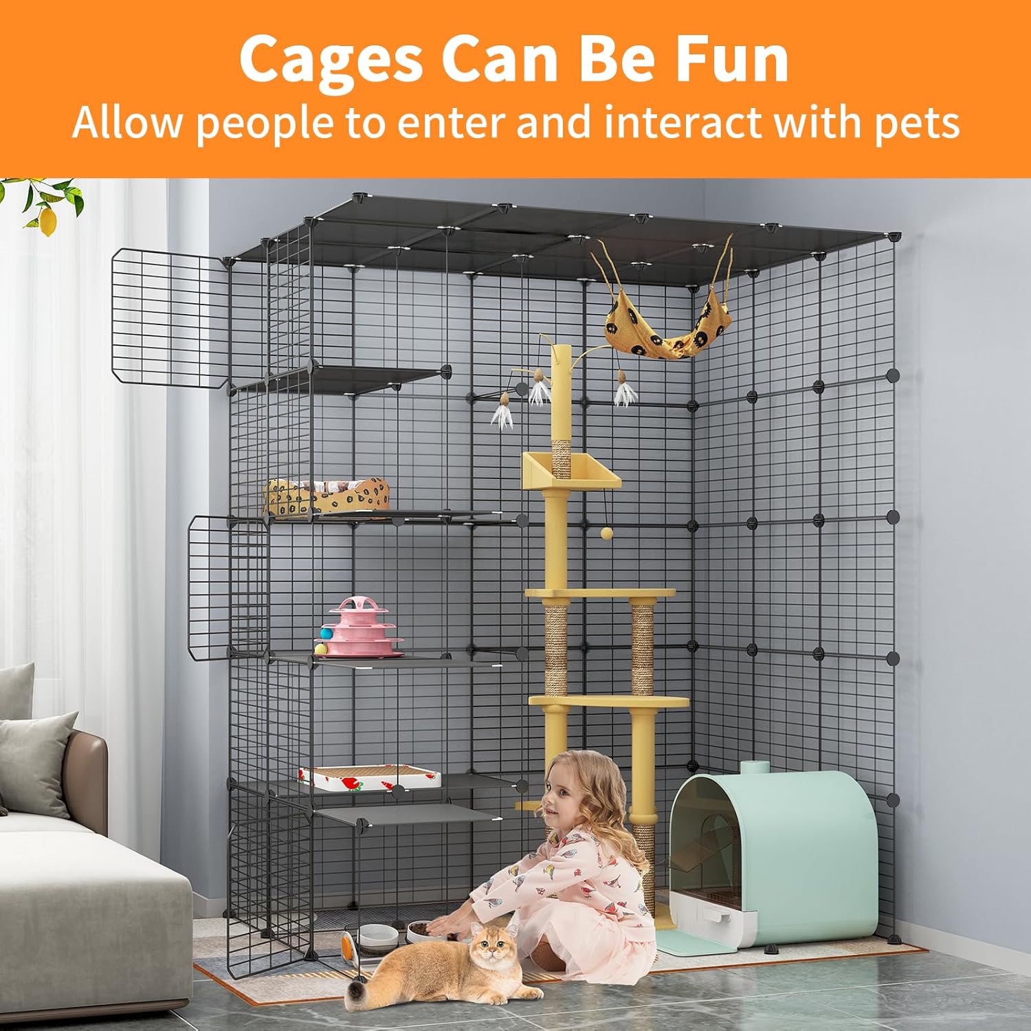 Oneluck 5-Tier Extra Large Cat Cages Indoor, 69 Inch Enclosure, Catio DIY Cat Playpen Detachable Metal Wire Kennels Cat Crate Exercise Place Ideal for 1-4 Cats