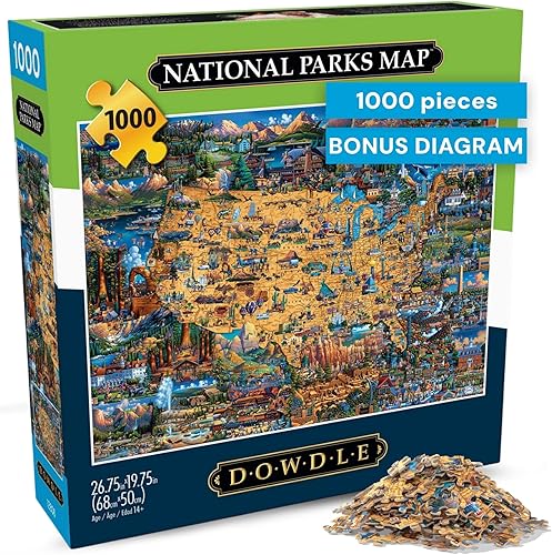 Buffalo Games - Jigsaw Puzzles 1000 Pieces - Dowdle National Parks Map - 1000 Piece Puzzle for Adults - Premium Giftable Foil Box with Reference
