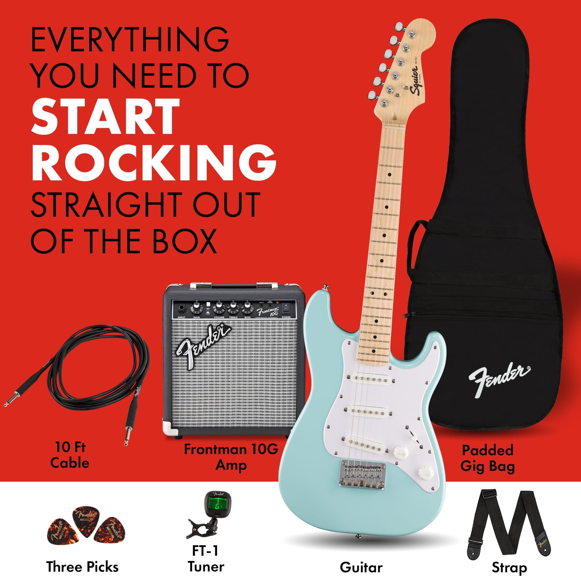 Amazon.com: Fender Mini Stratocaster Electric Guitar Kit, Beginner