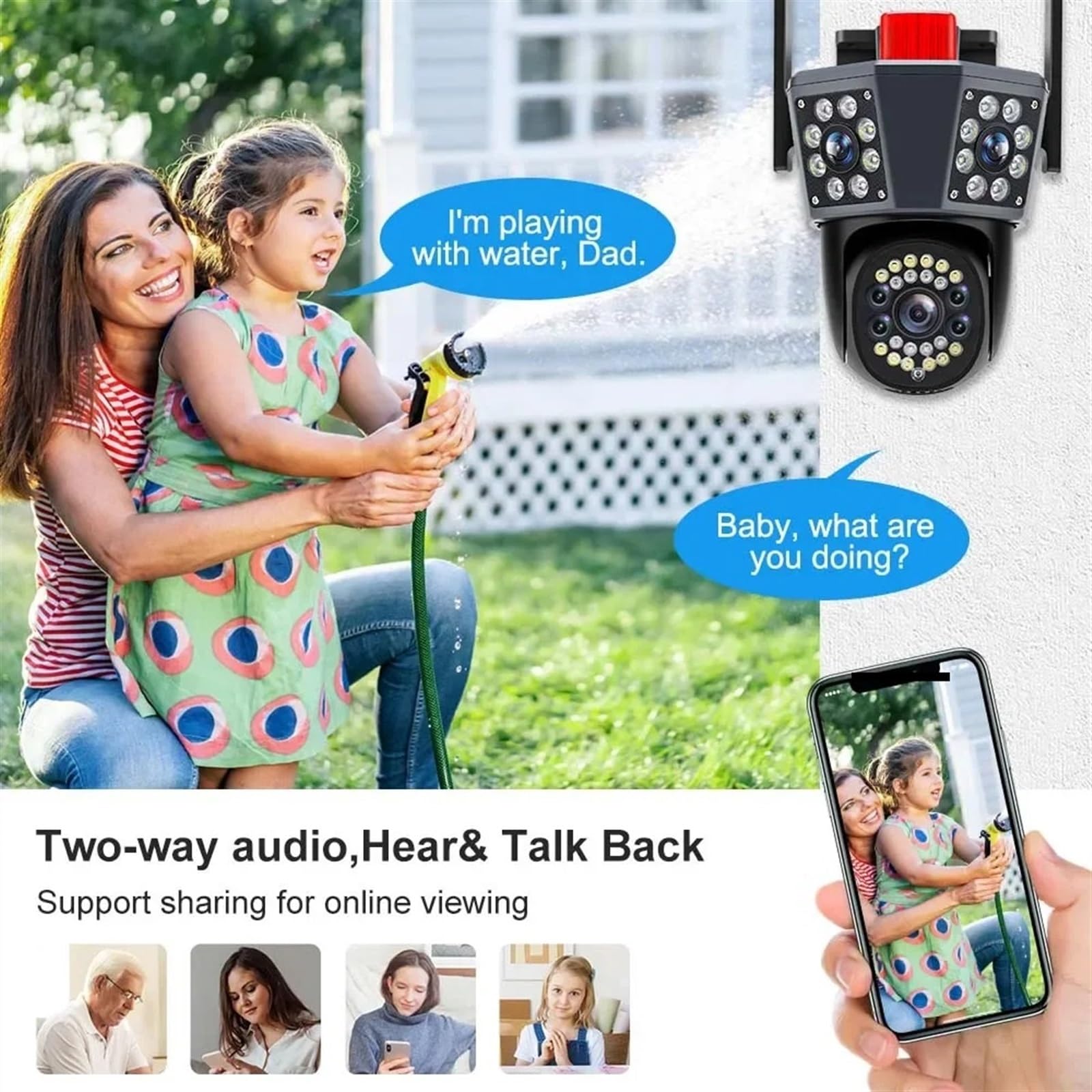 Kamera bezpieczeństwa, 12MP 6K PTZ kamera z trzema ekranami zewnętrzna trzy ekrany ochrona automatyczne śledzenie wykrywanie ruchu IP typu Survalance(Camera Add 32G SD)