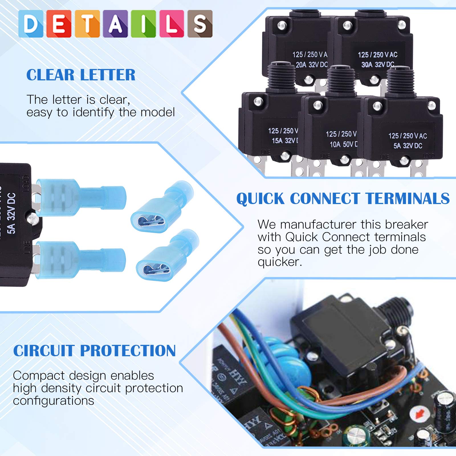Glarks Circuit Breakers - 30 Pack, Manual Reset -5 Glarks Circuit Breakers - 30 Pack, Manual Reset -5