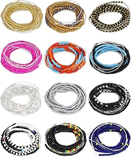 12 Pieces 50 Inch Waist Beads Set Summer Handmade Colorful African Belly Beads Chain Plus Size Body Jewelry Non Stretching...