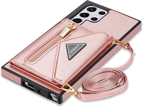 Miniatura 9 de SZHAIYU Funda tipo cartera cruzada de piel sintética para Samsung Galaxy S22 Ultra 5G, 6.8 pulgadas, tarjetero, monedero con cremallera y soporte