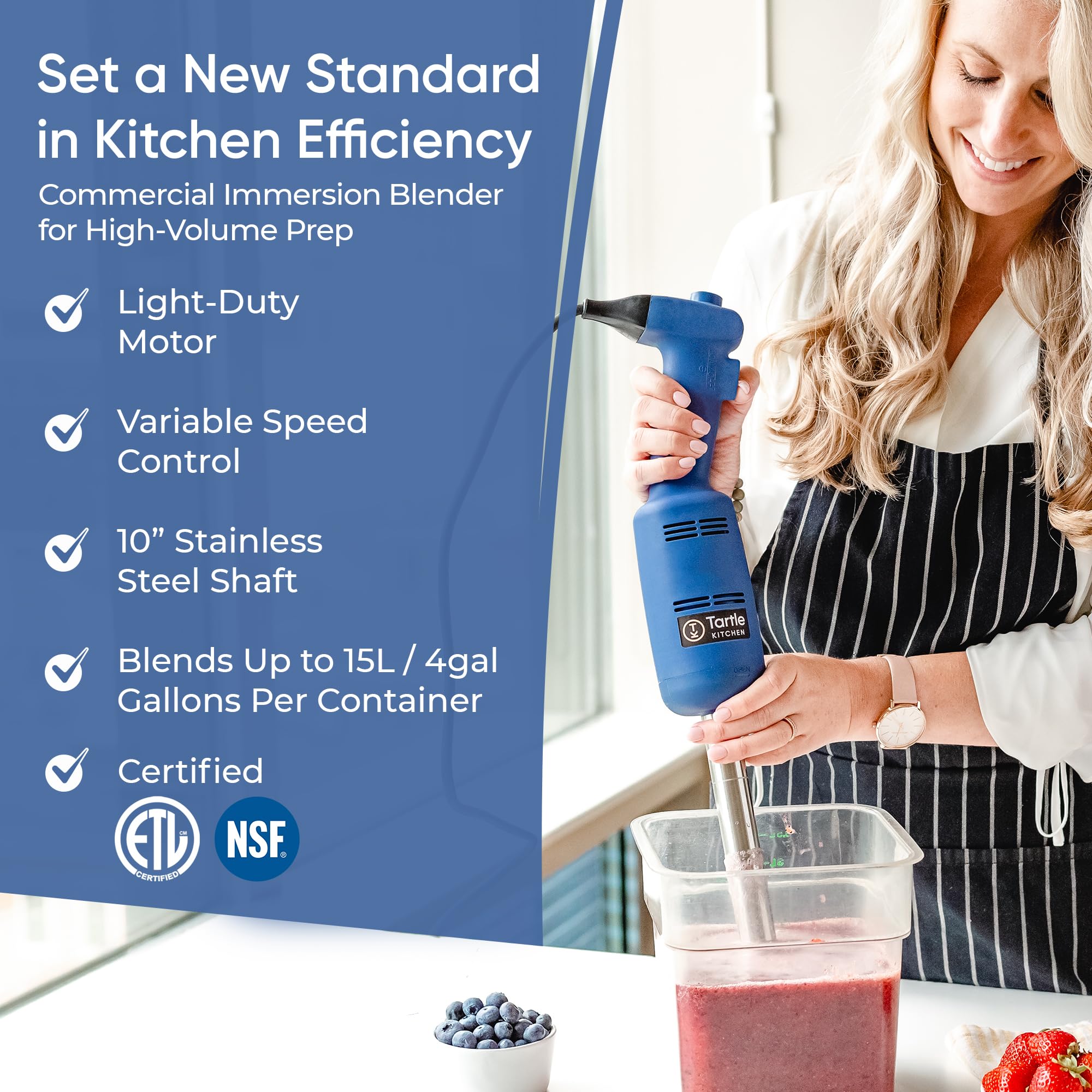 TK Tartle Kitchen Commercial Immersion Blender, Hand Held Blender, 350W 4000-20000RPM, Stainless-Steel, 10 inch Removable Shaft with Variable Speed -2025 upgrade