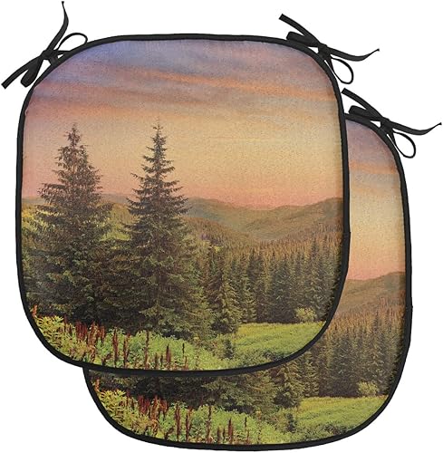 Miniatura 177 de Lunarable Cojín retro para silla, dibujo de chica a la moda en tierra primavera campo margaritas arte, acolchado de asiento para cocina y patio con