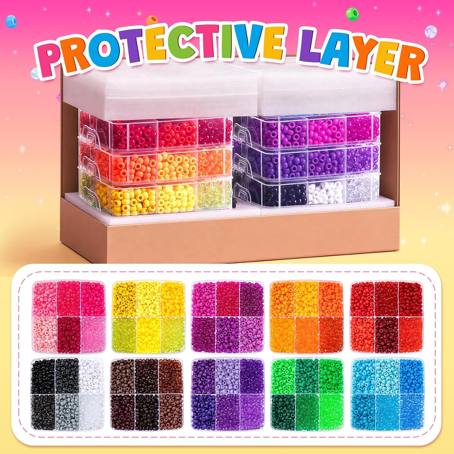 Umikk 10000Pcs Pony Beads Bulk, 60 Colors Kandi Beads for Bracelets