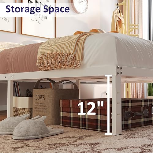 Miniatura 30 de Marco de cama de tamaño matrimonial de 8 pulgadas, marco de cama de plataforma de metal resistente, no necesita somier, sin ruido, fácil montaje,