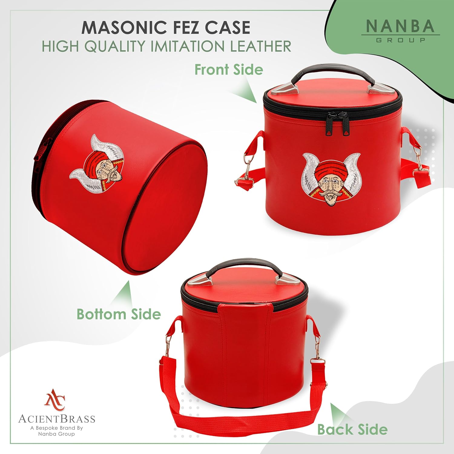 ANCIENTBRASS Deluxe Masonic Grotto Hand Embroidered Fez Case Purple – Imitation Leather Fez Cap Storage & Protection for Freemasons – Travel-Friendly Multi-Colour Options (RED)