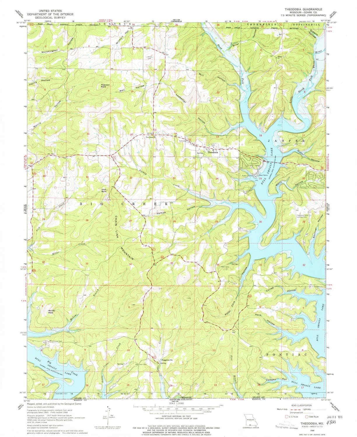 YellowMaps Theodosia MO topo map, 1:24000 Scale, 7.5 X 7.5 Minute, Historical, 1968, Updated 1977, 26.9 x 21.9 in